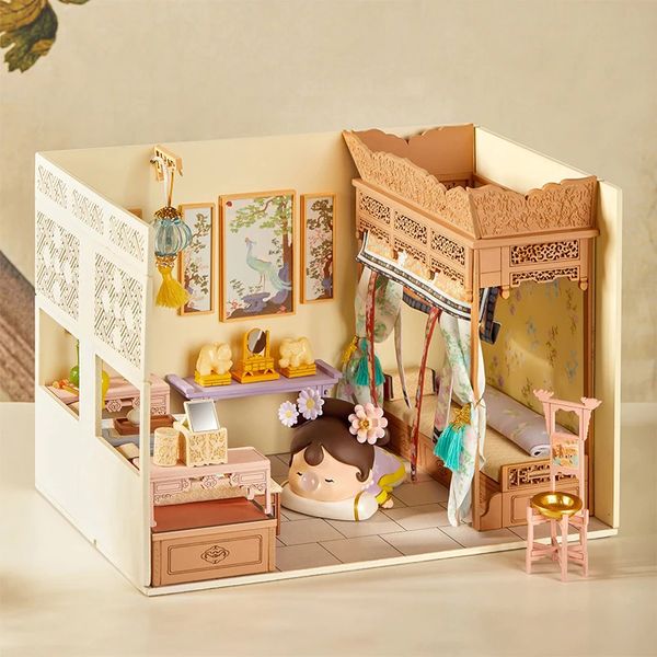 Kit de construction miniature en bois bricolage maisons de poupée avec meubles chinois antique Casa maison de poupée jouets faits à la main pour amis cadeaux de noël 240304