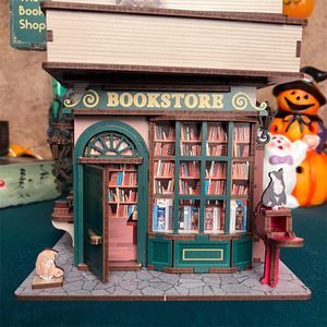 DIY houten tijd boekwinkel miniatuur gebouw kits city street view 3d geassembleerde poppen huizen desktop opslag doos vrienden geschenken