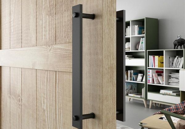 DIYHD 14quot Steel Rustique Barn Barn Porte de porte et tire la porte en bois Twoside Plats Bartobar Poignées T2006055840318