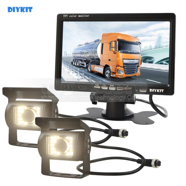 DIYKIT 2x4pin LED Vision nocturne CCD caméra de vue arrière + DC 12 V-24 V 7 pouces TFT LCD système de surveillance de voiture pour Bus péniche camion