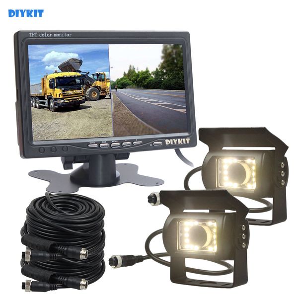 DIYKIT – moniteur de voiture avec écran LCD divisé de 7 pouces, 2 écrans LED, Vision nocturne, CCD, système de caméra de vue arrière pour Bus, péniche, camion