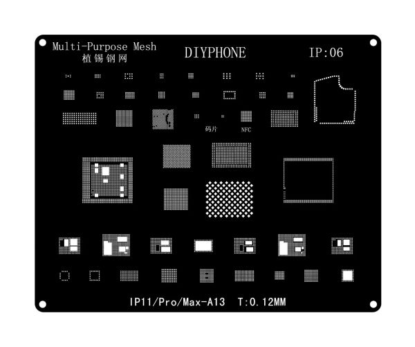 DIYPHEPHEPHE BGA REBALLING SPOCHE TEMPLATE pour iPhone 15 14 13 12 11 Pro Max XS XR X 8 7 6 Black Steel Planting Souder