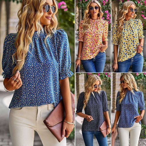 Diyun Designs Camisas florales, Tops casuales de manga corta para vacaciones de primavera/verano 2023 para mujer