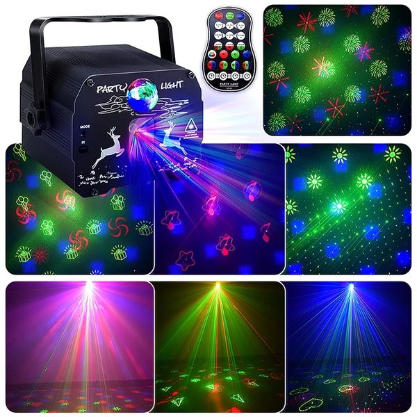 Éclairage Laser Disco DJ LED, lumière de fête RGB activée par le son, projecteur stroboscopique à 64 motifs, lampe de scène pour Bar de mariage en famille