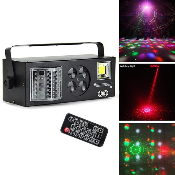 Equipo de DJ 4 en 1 Iluminación láser Flash Patrón estroboscópico Mariposa Derby DMX512 Lámpara de iluminación LED Disco KTV Luz de escenario Cuatro funciones 257h