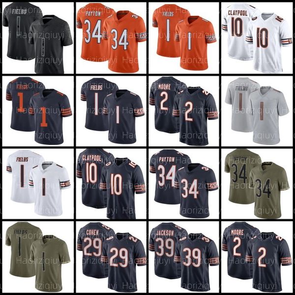 DJ Moore 1 Justin Fields camiseta de fútbol Darnell Wright Walter Payton Jaquan Brisker Darnell Mooney Cole Kmet Brian Urlacher Robert Tonyan Roschon Johnson Ditka