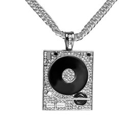 DJ phonographe grand pendentif collier hommes bijoux Hiphop chaîne or argent couleur musique Hip Hop Rock Rap colliers hommes bijoux 270k