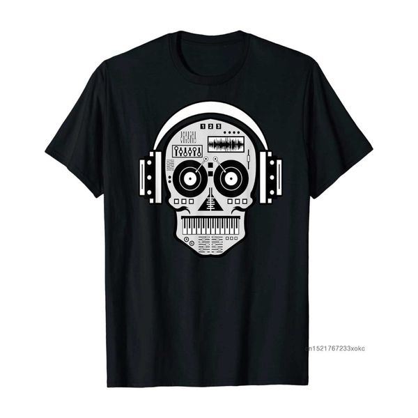 DJ Tees Hipster Tops Men T-shirts imprimement Skull Disc casque Hip Hop Music TV Tshirt Summer Guys Funky Vêtements 210629 260B