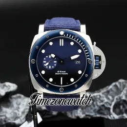 DJF V7 New Dive Blue Dial 3255 Reloj automático para hombre Caja de acero Correa de cuero / nailon azul Relojes para zurdos para caballero 47 mm Edición limitada TWPM Timezonewatch Z04C
