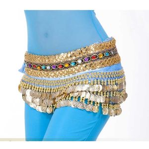 DJGRSTER Eén-size Good Quality Hip Wraps 3 Layer Golden Munten met Diamond Dancing Riem Belly Dance Chain