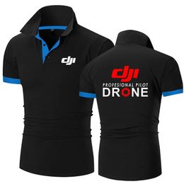 Dji Professional Pilot Drone Imprimé Été Hommes Polo Casual Haute Qualité Coton Manches Courtes Classique Tops T-shirts 240401