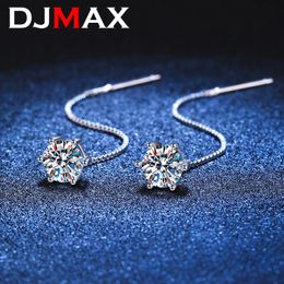 DJMAX S925 argent Sterling plaqué Pt950 051CT boucle d'oreille fil classique Sixclaw D couleur VVS1 Stud bijoux fins 240112