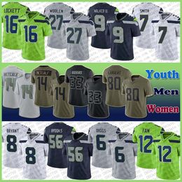 DK Metcalf Kenneth Walker III Voetbalshirt Custom Heren Dames Kid Tariq Wollen Geno Smith Bobby Wagner Devin Bush Tyler Lockett Jamal Adams Quandre Diggs Coby Bryant