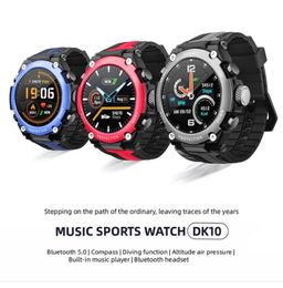 DK10 Bluetooth Music Smart Watch Altitude Diving IP68 Band de fitness cardiaque imperméable Sports Météo pour Android iOS Drop Shipp4748661