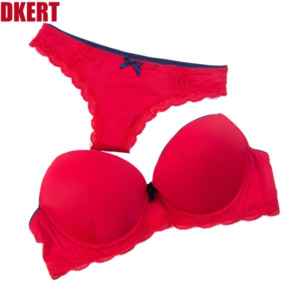 DKERT Brand New 2018 C D 75/34 80/36 85/38 90/40 Grande Taille Femmes Soutien-Gorge Ensemble Sexy Sans Couture String Femmes Dentelle France Soutien-Gorge Bref Ensemble Y18101502