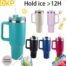 DKP 40oz geïsoleerde roestvrijstalen waterfles met handvat Strodeksel Herbruikbare reismok Outdooractiviteiten, kamperen, autorijden - Perfect cadeau voor mannen, vrouwen,