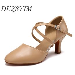 Dkzsyim vrouwen dansschoenen latin feest tango jazz elegante dansende schoenen veter suède zool gesloten teen microfiber leer 7 kleuren