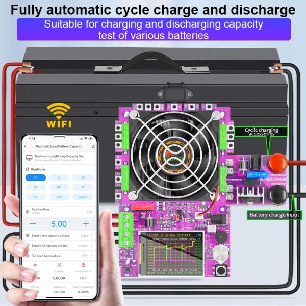 DL24EW 150W Wifi Smart Potence Electronic Load Tester DC USB 18650 Corriente de voltaje 48 V Herramientas de monitor de capacidad de batería para la aplicación Tuya