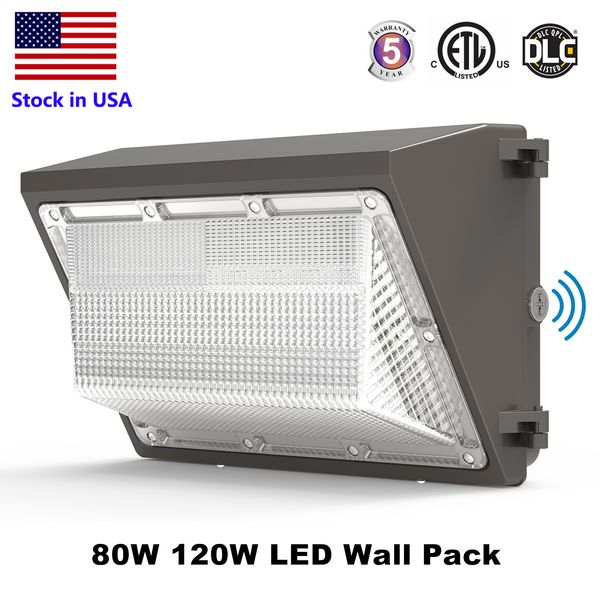 Lámpara LED para exteriores WallPack 120W Dusk to Dawn Commercial Industrial Wall Fixture Lighting 5000K IP65