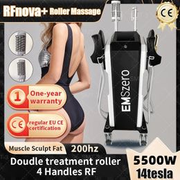 DLS-EMSlim 14 Tesla RF Adelgazamiento vertical 2 en 1 EMSZERO Plus Equipo de rodillos 4 manijas Descomposición de grasa Muscle Booster