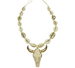 DM Cow Bull Head Collar Collar Mujeres Cadena de cuerda Natural Cowrie Shell Long Animal Calavera Boho Joyas Collier Femme 2020 Kolye Y25429252