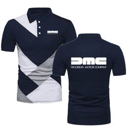 DMC bedrukte poloshirts heren streetwear terug naar de toekomstige film DMC-12 auto top tees militaire contrasterende kleur polo