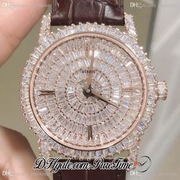DMF Traditionnelle 82760 000G Miyota 9015 Reloj automático para hombre Diamantes totalmente pavimentados Esfera Oro rosa Edición de cuero marrón Puret265G