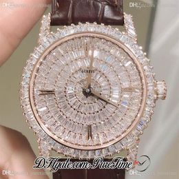 DMF Traditionnelle 82760 000G Miyota 9015 Reloj automático para hombre Diamantes totalmente pavimentados Esfera Oro rosa Edición de cuero marrón Puret265H