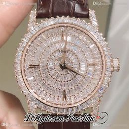 DMF Traditionnelle 82760 000G Miyota 9015 Reloj automático para hombre Diamantes totalmente pavimentados Esfera Oro rosa Edición de cuero marrón Puret311n