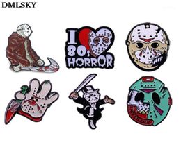 DMLSKY vendredi 13ème broches horreur tueur Jason Voorhees broche insigne en métal pour vêtements col de chemise émail broche Fans cadeaux M4604191715625