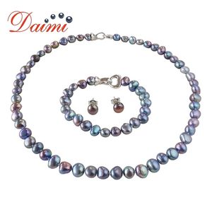 DMSFP100 Baroque Argent 925 Bijoux Ensembles De Perles CollierBraceletBoucles D'oreilles Pour Femmes 220721