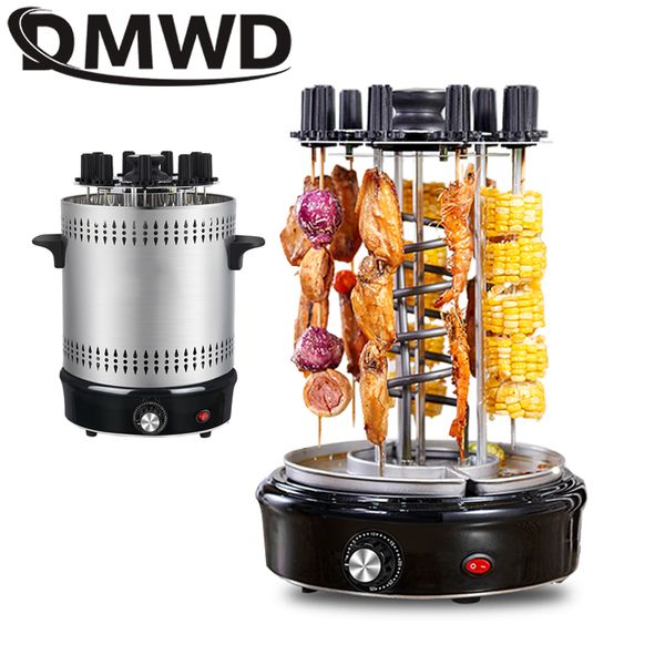 DMWD 1200W Machine de barbecue automatique Grill Small Momening Smoke Free Family Flip Grill Electric Skewer 9/10 Kebabs