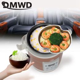 DMWD 12V 24V mini cuiseur à riz 1,6 L Taurnes de voiture électrique Pot chauffeur Porridge Machine de cuisson Food Steamer Boîte à lunch chaude