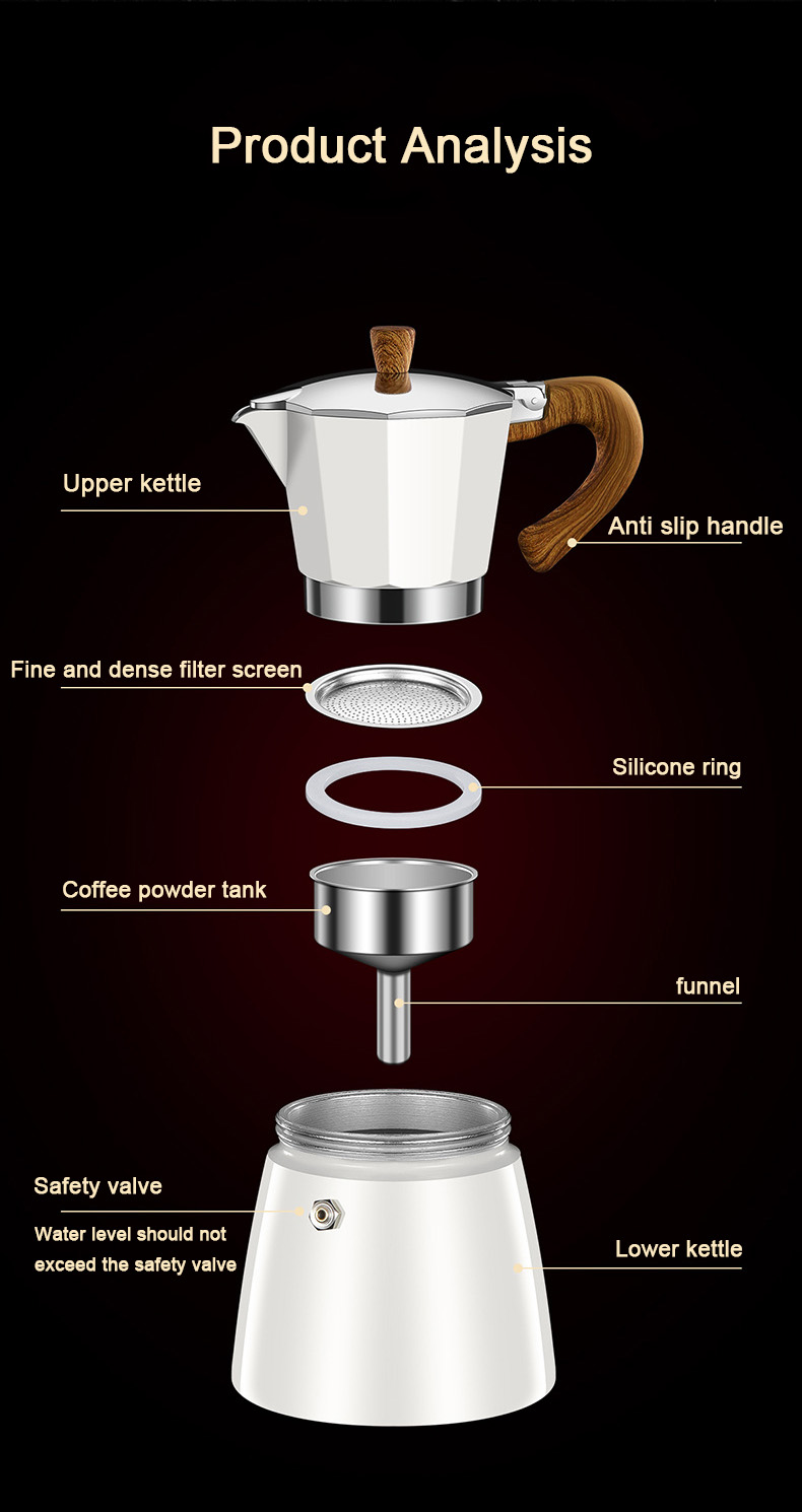DMWD Vintage Holzgriff Espressomaker Moka Pot 300 ml mit elektrischer Ofen klassische italienische Café -Werkzeuge Mocha Kaffeemaschine
