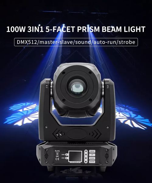 DMX DJ LED Spot Moving Head Light Light Pro proyector de viga de 100w Evento de boda disco disco 3in1 luces de escenario