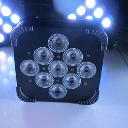 DMX inalámbrico alimentado por batería LED Flat Par Light 6in1 RGBWAUV 9 * 18w 10 paquete con embalaje de caja de vuelo