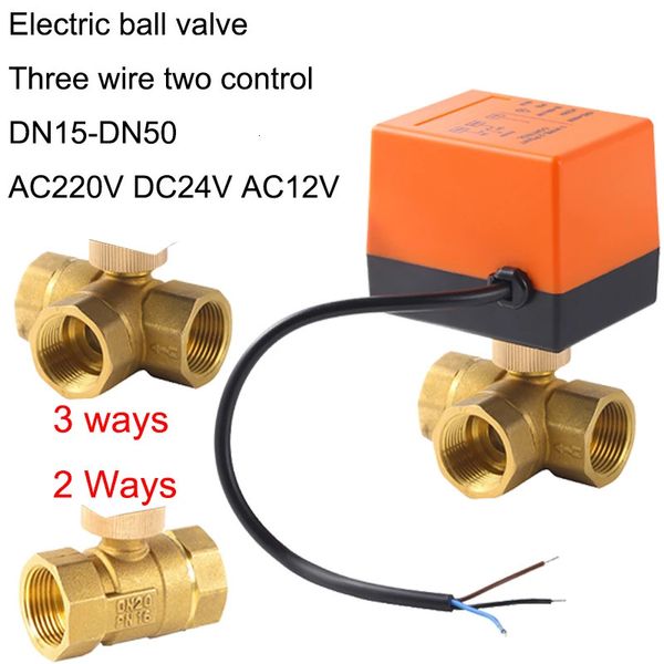 Válvula de bola eléctrica de latón DN15/20/25/32/40/50 DC 12V 24V AC220V, tres cables, dos controles, válvula solenoide de 2 vías y 3 vías con actuador 240104