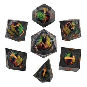 DND Game Dice Set 7pcs Cool Polyédral Dice Liquid Core Resin Crafts Dragon Eye Dice Party Points for Adoles Table Top Top Toppe 240420