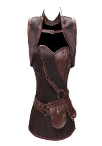 Dobby Faux Leather Punk Corset Steel Boned Gothic Clothing Trainer Vasco Steampunk Corselet Cosplay Fiesta de fiesta S6XL J192196824