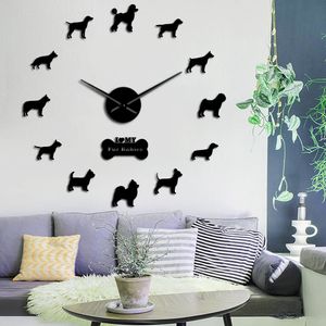 Doberman Pomerania Rottweiler Caniche Pitbull Husky siberiano Jack Russel Popuar Mix Razas de perros 3D DIY Reloj de pared Cachorro Home Deco 201118