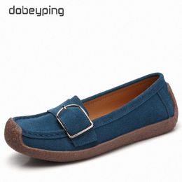 dobeyping lente herfst schoenen vrouw echt leer vrouwen flats slip op womens loafers vrouwelijke mocassins schoen gesp schoeisel 386n