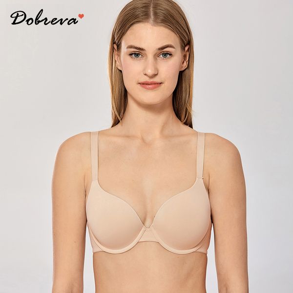 DOBREVA T-shirt à couverture complète pour femmes à armatures lisse soutien-gorge push-up légèrement doublé 201202