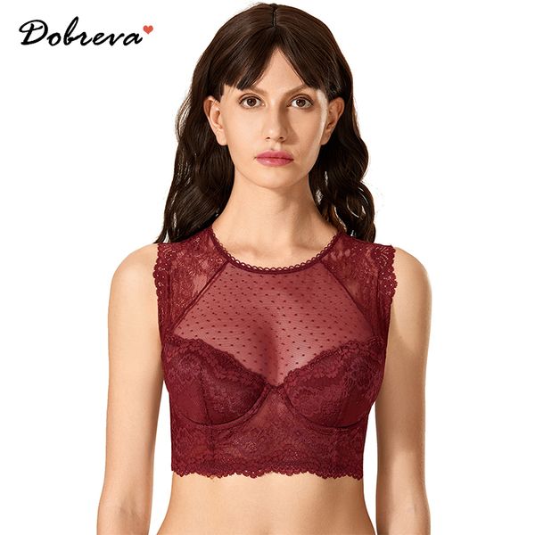 DOBREVA Femmes Dentelle Bralette Rembourré Armature Col Haut Bustier Crop Top 201202