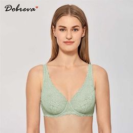 DOBREVA Bralette de encaje sexy para mujer Sujetador con aros sin forro Talla grande Copa A-F 211217