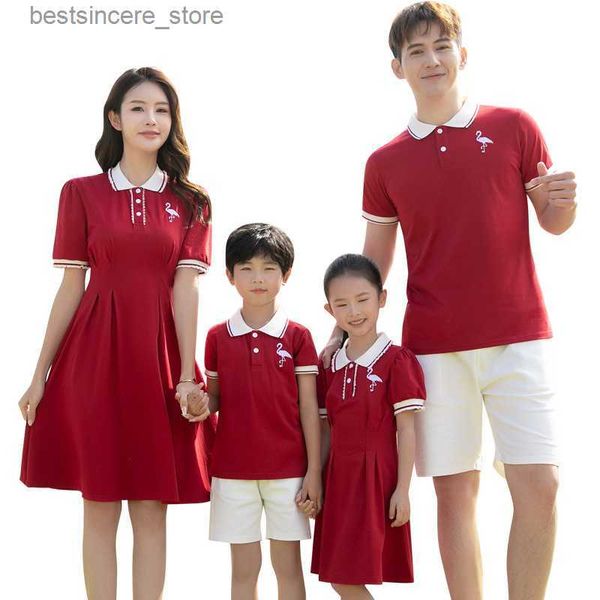 Docinmom 2023, trajes a juego para la familia, camiseta Polo, vestido de niña de estilo coreano, ropa familiar para padres e hijos, fotografía, madre, niños, L230522