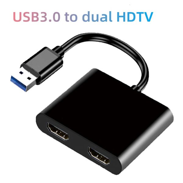 Station d'accueil 4K HD USB 3.0 Hub adaptateur Dock double écran Type C Station d'accueil 2 Ports pour ordinateur portable ordinateur pour téléphone portable 240104