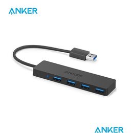 Docking Stations Hubs Anker USB Hub 3 0 4Port Tra Slim Data for Book Air Pro Tablet I Laptop Notebook PC Flash Drives Drop Delivery Dhxig