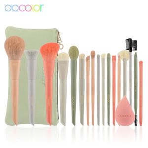 Docolor 17-delige make-up kwasten set Oogschaduw Blush Poeder Blending Foundation Cosmetische borstel met make-up sponzen en tas 240320