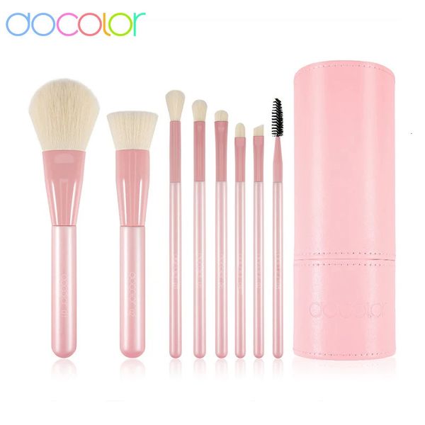 Docolor 8 pièces ensemble de pinceaux de maquillage rose fond de teint poudre sourcil fard à paupières visage maquillage outils cosmétiques professionnel avec support 240314