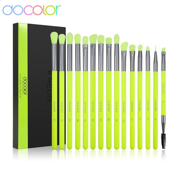 Docolor Eye Makeup Brushes Set 15pcs Ferce de fard à paupières vert néon